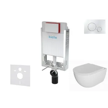 Tualetes poda komplekts Kielle Genesis piekaramais pods Oudee Rimless, rāmis ar Hromētu pogu Gemini II un SoftClose Vāku
