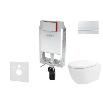 Tualetes poda komplekts Kielle Genesis piekaramais pods Oudee Rimless, rāmis ar Baltu pogu Gemini I un SoftClose Vāku