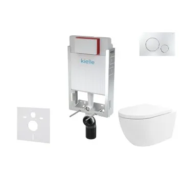 Tualetes poda komplekts Kielle Genesis piekaramais pods Oudee Rimless, rāmis ar Hromētu pogu Gemini II un SoftClose Vāku