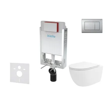 Tualetes poda komplekts Kielle Genesis piekaramais pods Oudee Rimless, rāmis ar matēta hroma pogu Gemini III un SoftClose Vāku