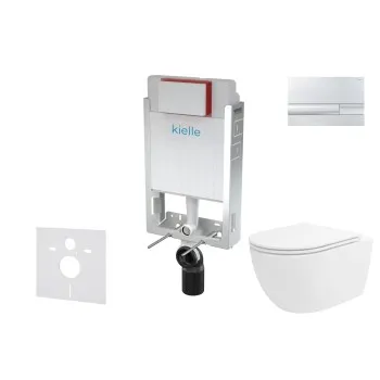 Tualetes poda komplekts Kielle Genesis piekaramais pods Oudee Rimless, rāmis ar Hromētu pogu Gemini I un SoftClose Vāku