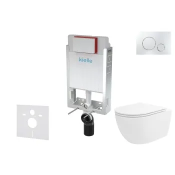 Tualetes poda komplekts Kielle Genesis piekaramais pods Oudee Rimless, rāmis ar Hromētu pogu Gemini II un SoftClose Vāku