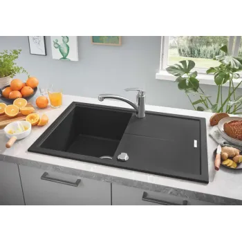 Virtuves izlietne Grohe K400 Granīta ar automātisko noteci, 78x50cm, Whisper izolācija Melna 31639AP0