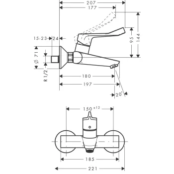 Vannas maisītājs Hansgrohe Focus Care hromēts ar rokturi 12.1cm 31913000