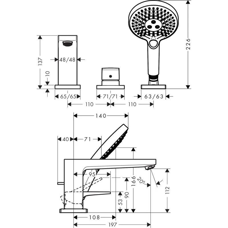Vannas / Dušas maisītājs Hansgrohe Metropol  ua vannas malas 32551000 Hromēts