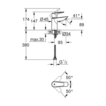 Vannas istabas izlietnes maisītājs Grohe BauEdge Long-Life hromēta apdare 32858001