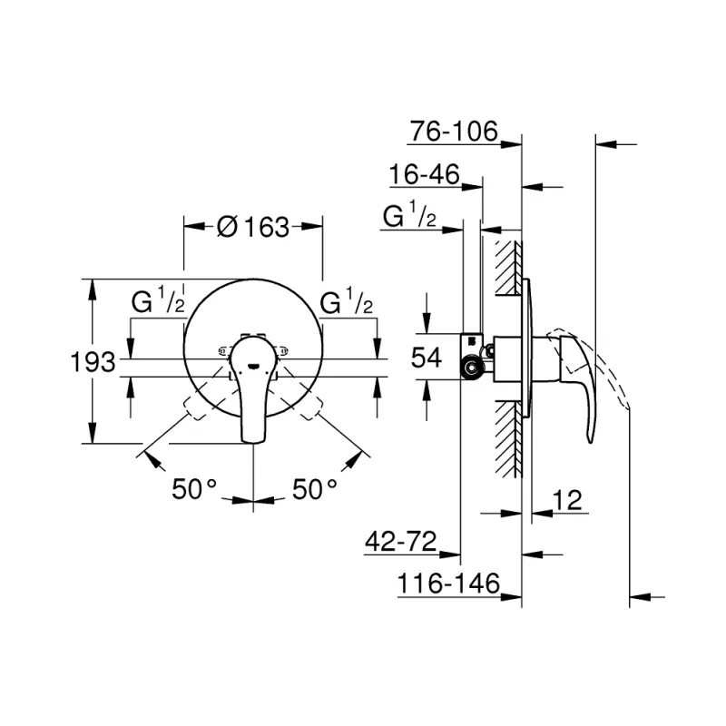 Vannas / Dušas maisītājs Grohe Eurosmart iebūvējams, hromēts  33556002