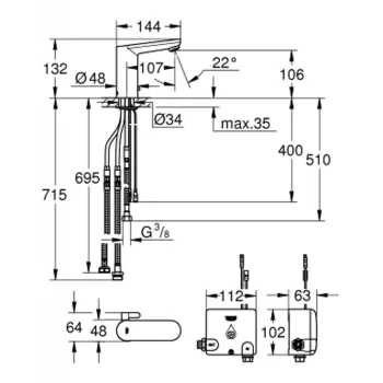 Vannas istabas izlietnes maisītājs GROHE Eurosmart Cosmopolitan E, Elektronisks, Powerbox StarLight® apdare, Hromēts 36386001