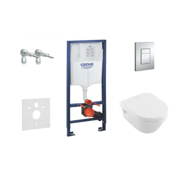 Tualetes poda komplekts Grohe Rapid SL rāmis ar Villeroy & Boch podu, ar Hromētu Skate Cosmopolitan pogu 38528SET-KB