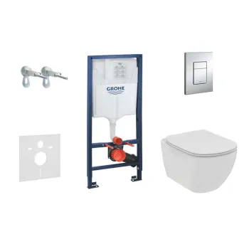 Tualetes poda komplekts Grohe Rapid SL rāmis ar podu Ideal Standard TESI Rimless, hromētu pogu Scate Cosmo un Soft Close vāku