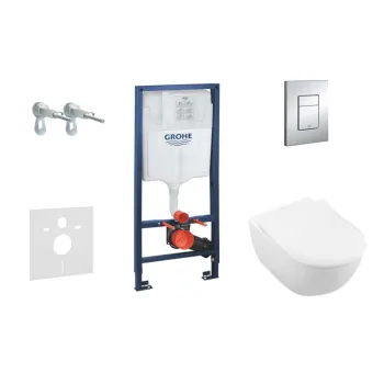 Tualetes poda komplekts Grohe Rapid SL rāmis ar Villeroy & Boch Subway 2.0, podu, ar Hromētu Skate Cosmo pogu 38528SET-KI