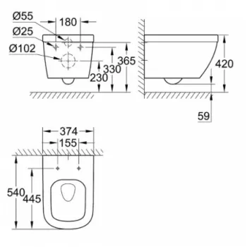 Piekaramais tualetes pods GROHE Euro Ceramic Rimfree Triple Vortex bez vāka, Balts 39328000