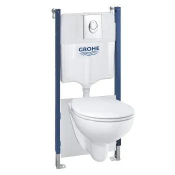 Tualetes poda komplekts Grohe Solido rāmis, Bau Ceramic Rimless pods, Hromēta poga un Soft Close vāku