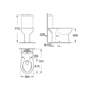 Tualetes pods GROHE Bau Ceramic Rimfree, Bez tvertnes un vāka, Balts 39429000
