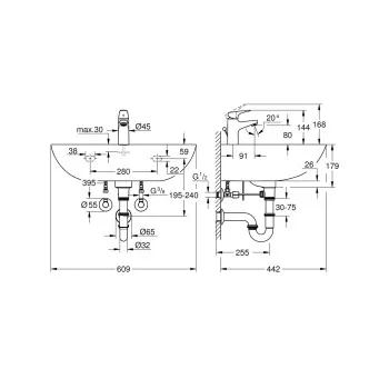 Komplekts maisītājs + izlietne Grohe Bau Ceramic + maisītājs Start Flow balts/hromēts 39472000