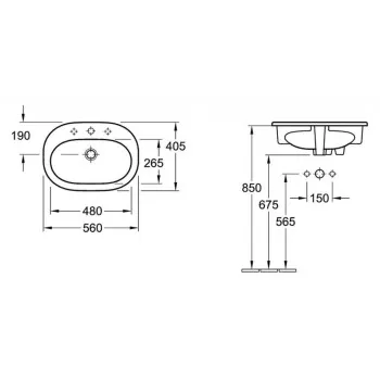 Vannas istabas izlietne Villeroy & Boch O.novo CeramicPlus apdare, 56x41cm iebūvējama Balta 416156R1