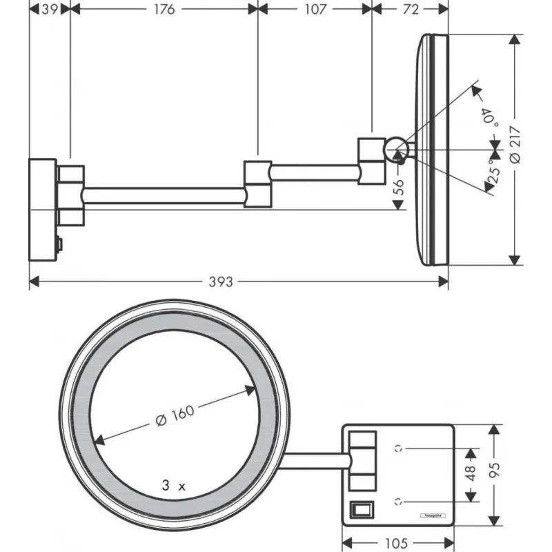 Kosmētikas spogulis Hansgrohe AddStoris ar LED apgaismojumu, Matēta Bronza 41790140