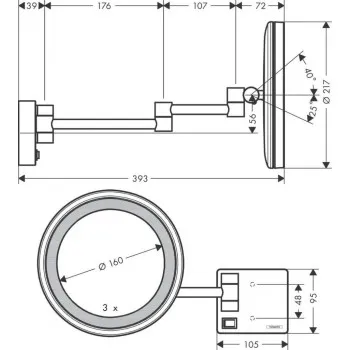 Kosmētikas spogulis Hansgrohe AddStoris ar LED apgaismojumu, birstēts melns hroms 41790340