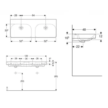 Vannas istabas izlietne Geberit Smyle Square 120x48cm bez maisītāja atveres Balta Vannas istabas izlietne Geberit Smyle Square 120x48cm bez maisītāja atveres Balta