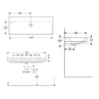 Vannas istabas izlietne Geberit Smyle Square 120x48cm bez maisītāja atveres Balta Vannas istabas izlietne Geberit Smyle Square 120x48cm bez maisītāja atveres Balta