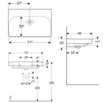 Vannas istabas izlietne Geberit Smyle 75x48x17cm (bez maisītāja atveres) Balta 500.249.00.2 Vannas istabas izlietne Geberit Smyle 75x48x17cm (bez maisītāja atveres) Balta 500.249.00.2