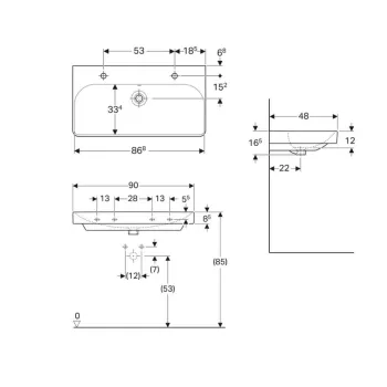 Vannas istabas izlietne Geberit Smyle Square 90x48cm ar 2 atverēm Balta Vannas istabas izlietne Geberit Smyle Square 90x48cm ar 2 atverēm Balta