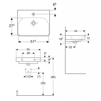 Vannas istabas izlietne Geberit Smyle 55x44cm Balta 500.259.01.1 Vannas istabas izlietne Geberit Smyle 55x44cm Balta 500.259.01.1