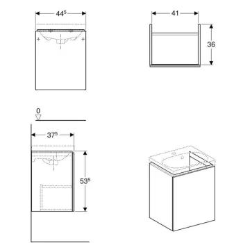 Vannas istabas skapītis Geberit Acanto 45cm, (Bez izlietnes) 2 atvilknes, Balts 500.608.01.2