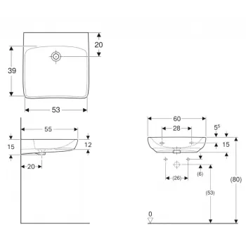 Vannas istabas izlietne Geberit Selnova Comfort 60x55cm, (bez pārplūdes un maisītāja atveres) 502.771.00.7 Vannas istabas izlietne Geberit Selnova Comfort 60x55cm, (bez pārplūdes un maisītāja atveres) 502.771.00.7
