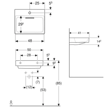 Vannas istabas izlietne Geberit ONE KeraTect 50x41x14cm slēpta pārplūde, Balta 505.019.00.1 Vannas istabas izlietne Geberit ONE KeraTect 50x41x14cm slēpta pārplūde, Balta 505.019.00.1