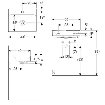 Vannas istabas izlietne Geberit ONE KeraTect 50x41x14cm (bez pārplūdes), Balta 505.020.01.6 Vannas istabas izlietne Geberit ONE KeraTect 50x41x14cm (bez pārplūdes), Balta 505.020.01.6
