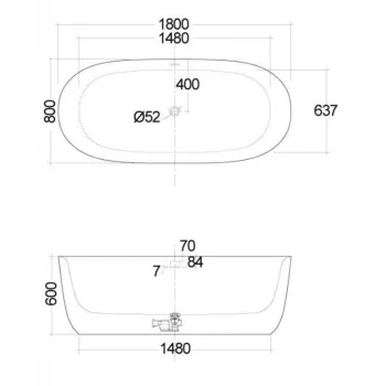 Brīvi stāvošā vanna Kludi Elin akmens masa 180x80cm, spīdīgi balta 52BF0143