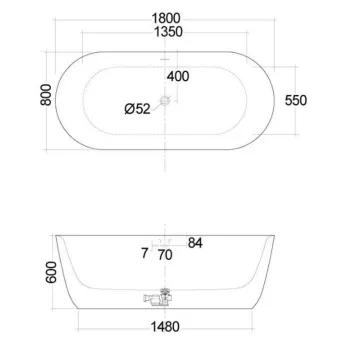 Brīvi stāvošā vanna Kludi Elin akmens masa 180x80cm, spīdīgi balta 52BF0243