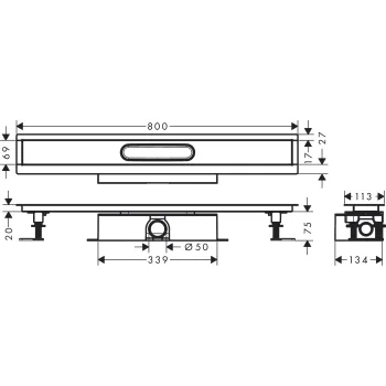 Dušas kanāls Hansgrohe uBox universal CS 800mm H=75mm 56024180