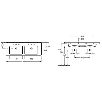 Vannas istabas izlietne Villeroy & Boch Subway 2.0 130x47cm uz virsmas, Balta