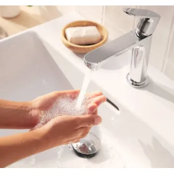 Vannas istabas izlietnes maisītājs Hansgrohe Rebris S80 CoolStart EcoSmart+ ar pop up izplūdi 72586000 Hromēts