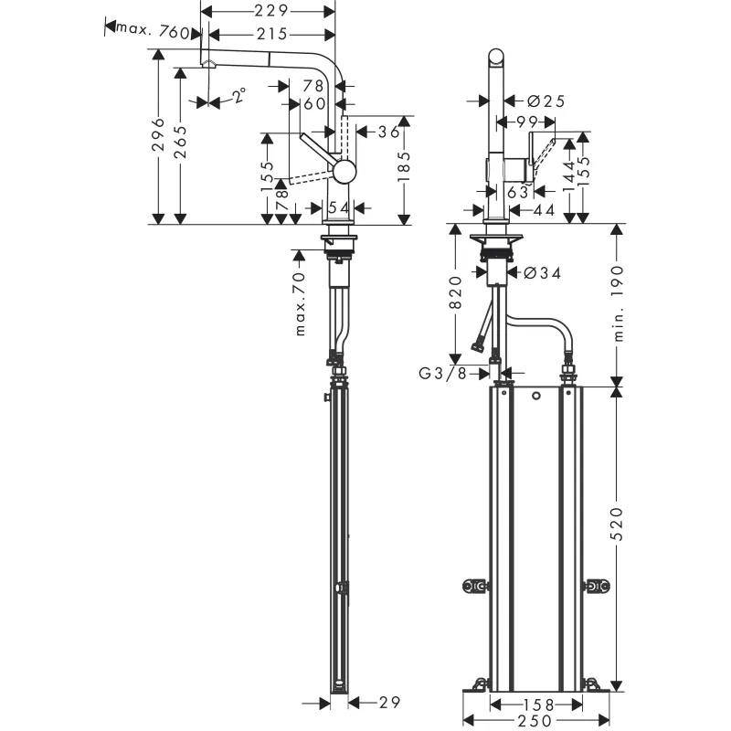Virtuves maisītājs Hansgrohe Talis M54 270 izvelkams ar sBox Hromēts 72809000