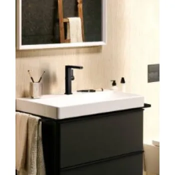 Vannas istabas izlietnes maisītājs Hansgrohe Tecturis E 210 Fine CoolStart EcoSmart+ ar push-open izplūdi un grozāmu izteku 73060670 Melns Matēts