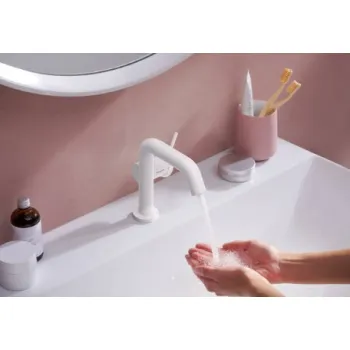 Vannas istabas izlietnes maisītājs Hansgrohe Tecturis S 110 Fine CoolStart EcoSmart+  ar pop uv izplūdi 73323700 Balts Matēts