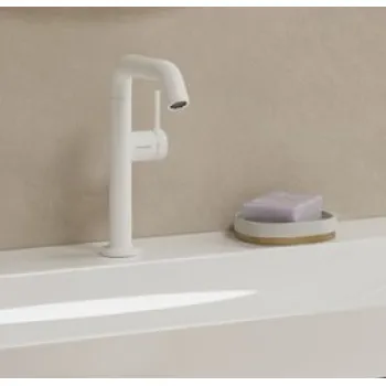 Vannas istabas izlietnes maisītājs Hansgrohe Tecturis S 210 Fine CoolStart EcoSmart+ ar grozāmu izteku un push-open izplūdi 73360700 Balts matēts