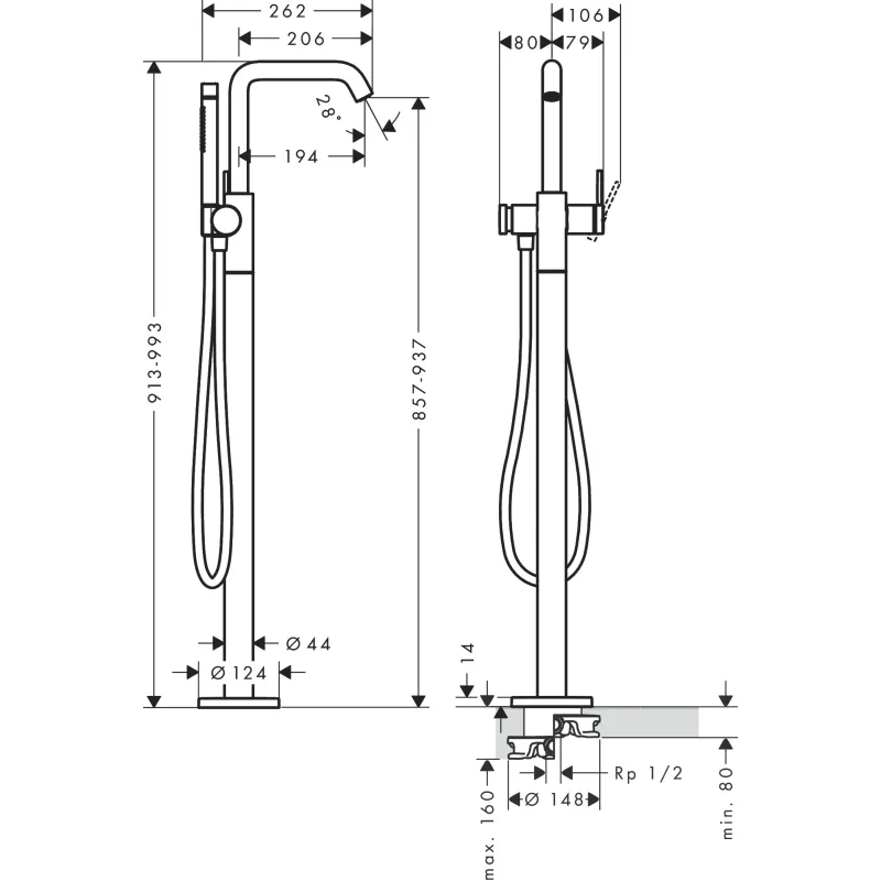 Vannas / Dušas maisītājs Hansgrohe Tecturis S uz grīdas stāvošs 73440000 Hromēts