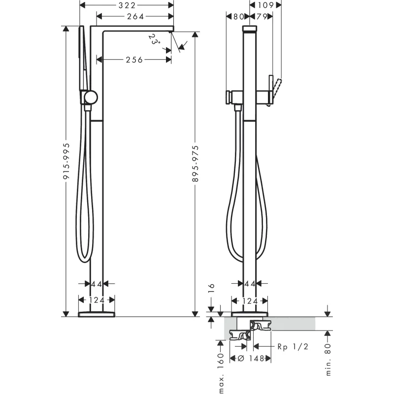 Vannas / Dušas maisītājs Hansgrohe Tecturis E uz grīdas Hromēts