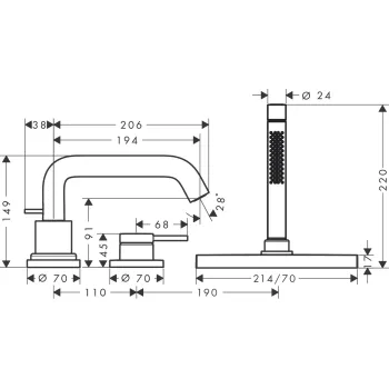 Vannas / Dušas maisītājs Hansgrohe Tecturis S  uz vannas malas ar sBox 73447670 Melns Matēts