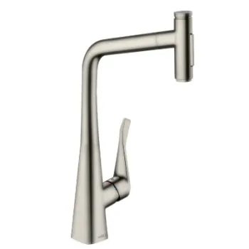 Virtuves maisītājs Hansgrohe Metris Select M71  320 izvelkams 2jet ar sBox Stainless Steel Finish 73816800