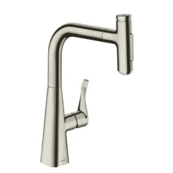 Virtuves maisītājs Hansgrohe Metris Select M71  240 izvelkams 2jet ar sBox Stainless Steel Finish 73817800