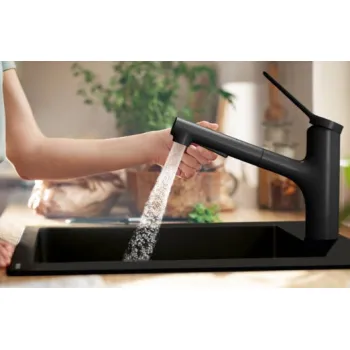 Virtuves maisītājs Hansgrohe Zesis M33 150 2j  ar izvelkamu galvu 74820670 Melns Matēts