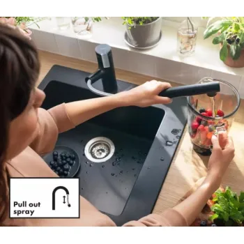 Virtuves maisītājs Hansgrohe Zesis M33 KM 150 2jet ar izvelkamu galvu  un sBox 74821670 Melns Matēts