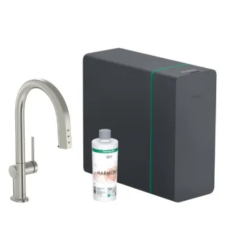 Virtuves maisītājs Hansgrohe Aqittura M91 SodaSystem 210 izvelkams ar sBox Stainless Steel Finish 76836800