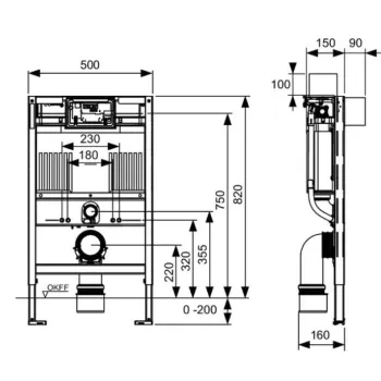 Iebūvējamais rāmis TECEprofil podam H=820mm 9300380