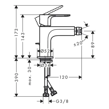 Bidē maisītājs Hansgrohe Rebris E  pop up w.MB 72213670 Melns matēts